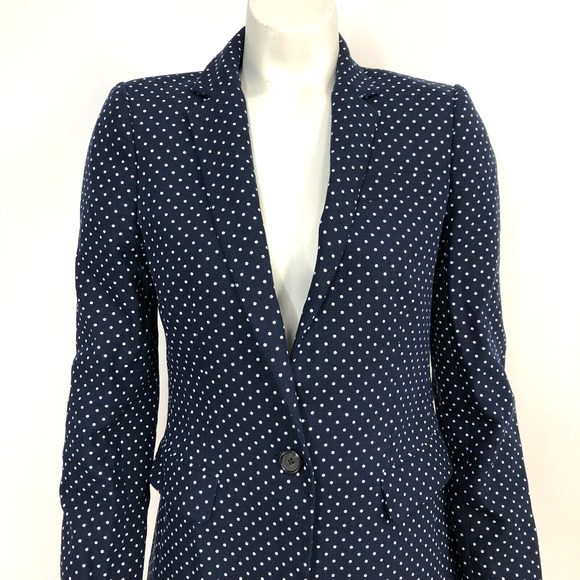 J.Crew REGENT Blazer 4 100% Linen Polka Dot Button Business Blazer Jacket blue - Picture 2 of 16